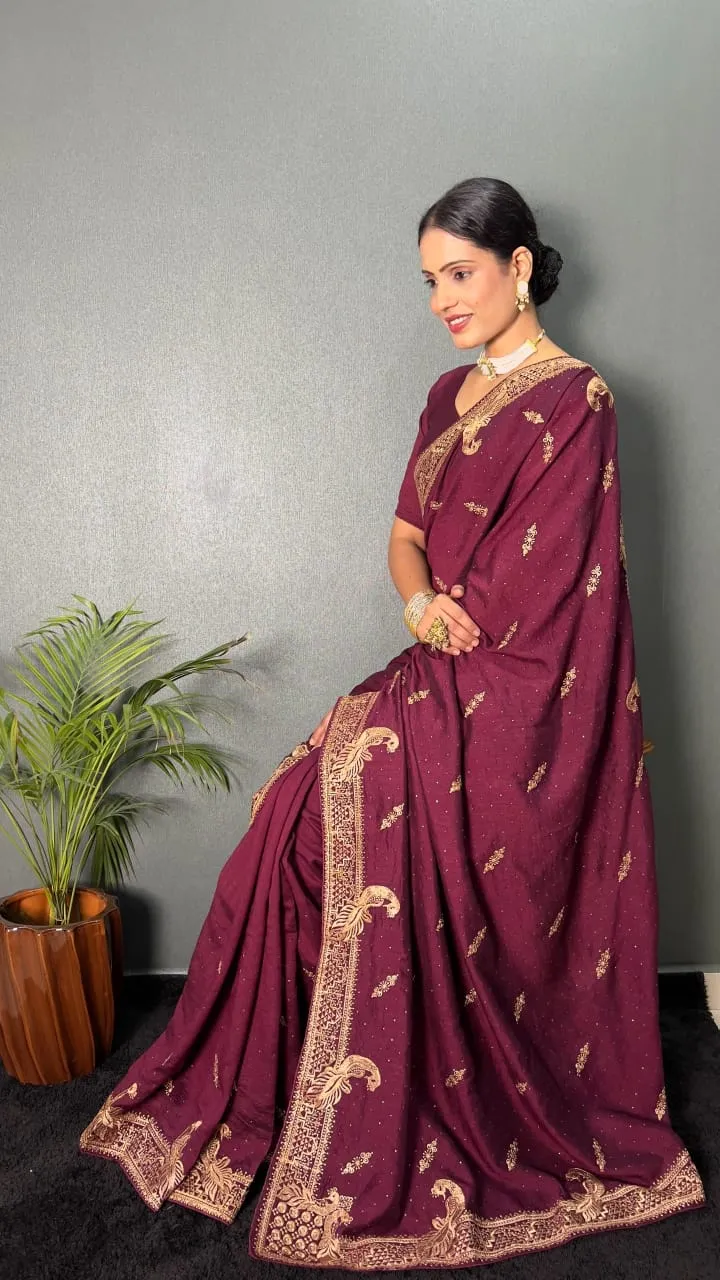 Ready To Wear Traditional Saree With Heavy Embroidery Work