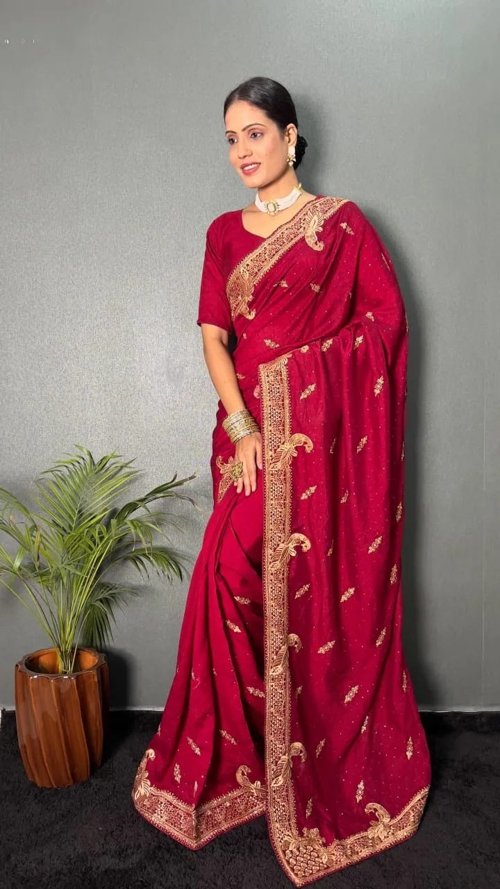 Ready To Wear Traditional Saree With Heavy Embroidery Work