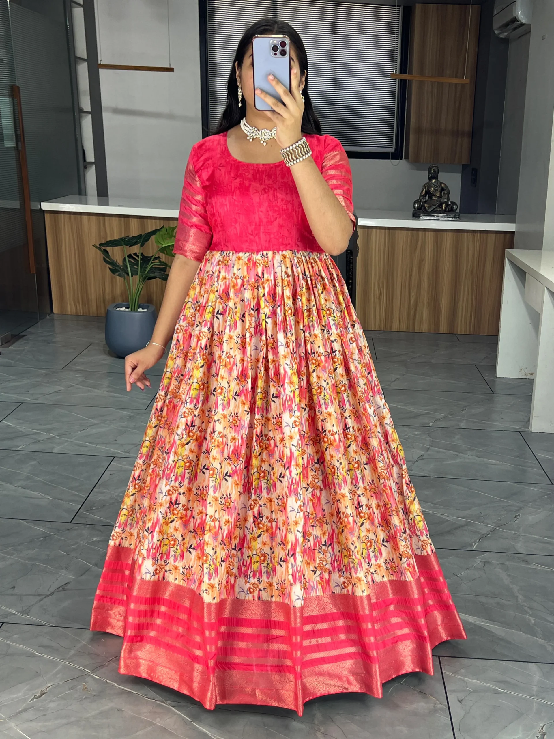 Soft Silk Printed Readymade Gown