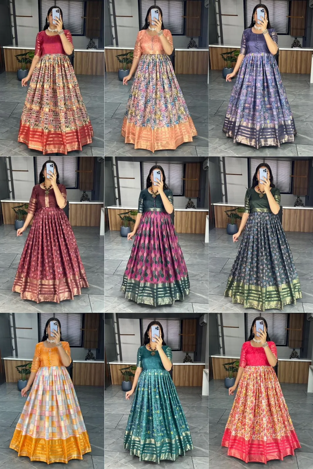 Soft Silk Printed Readymade Gown