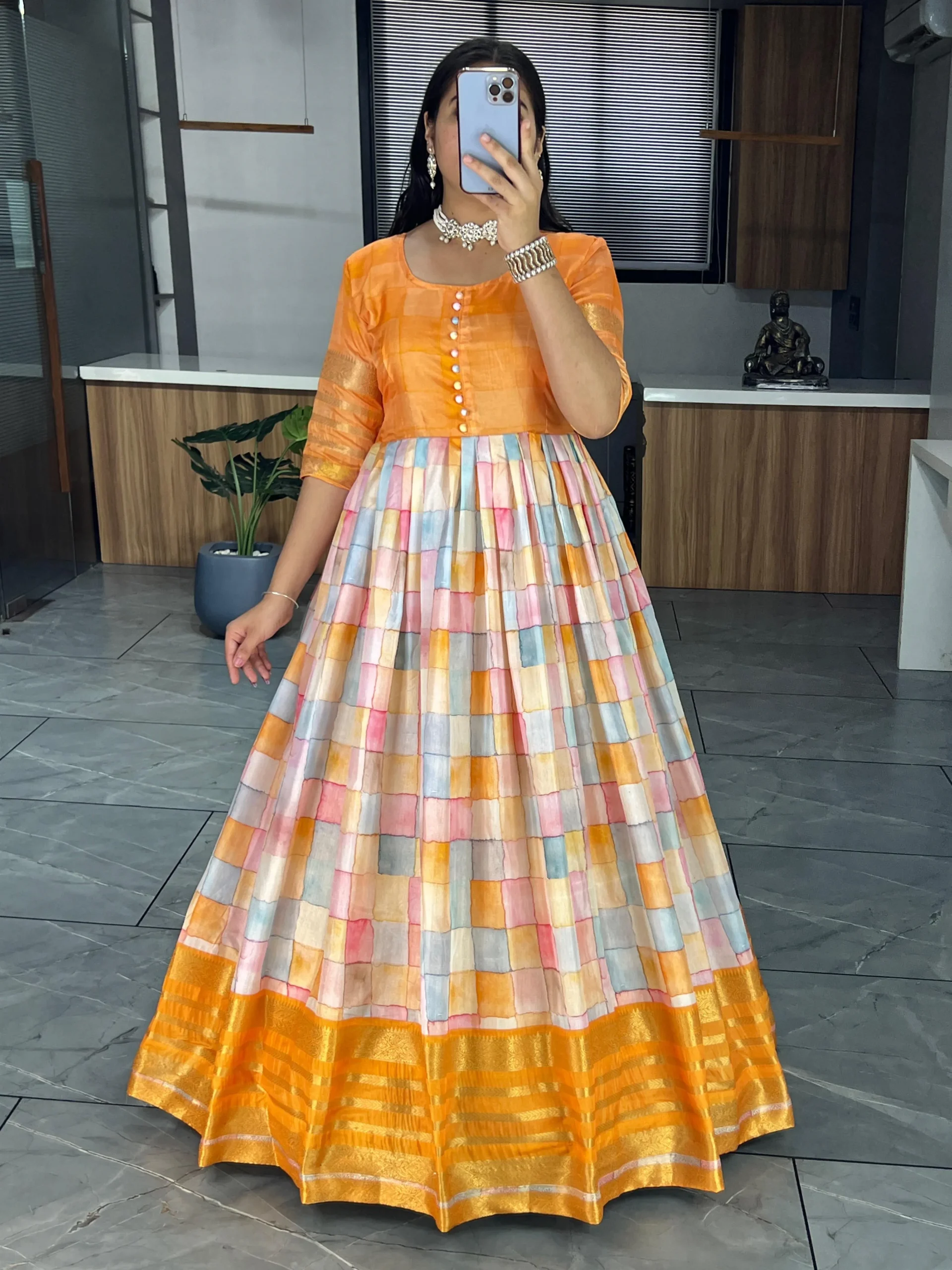 Soft Silk Printed Readymade Gown