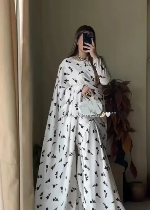 Trending Gown Saree Printed Chinon Fabric 980