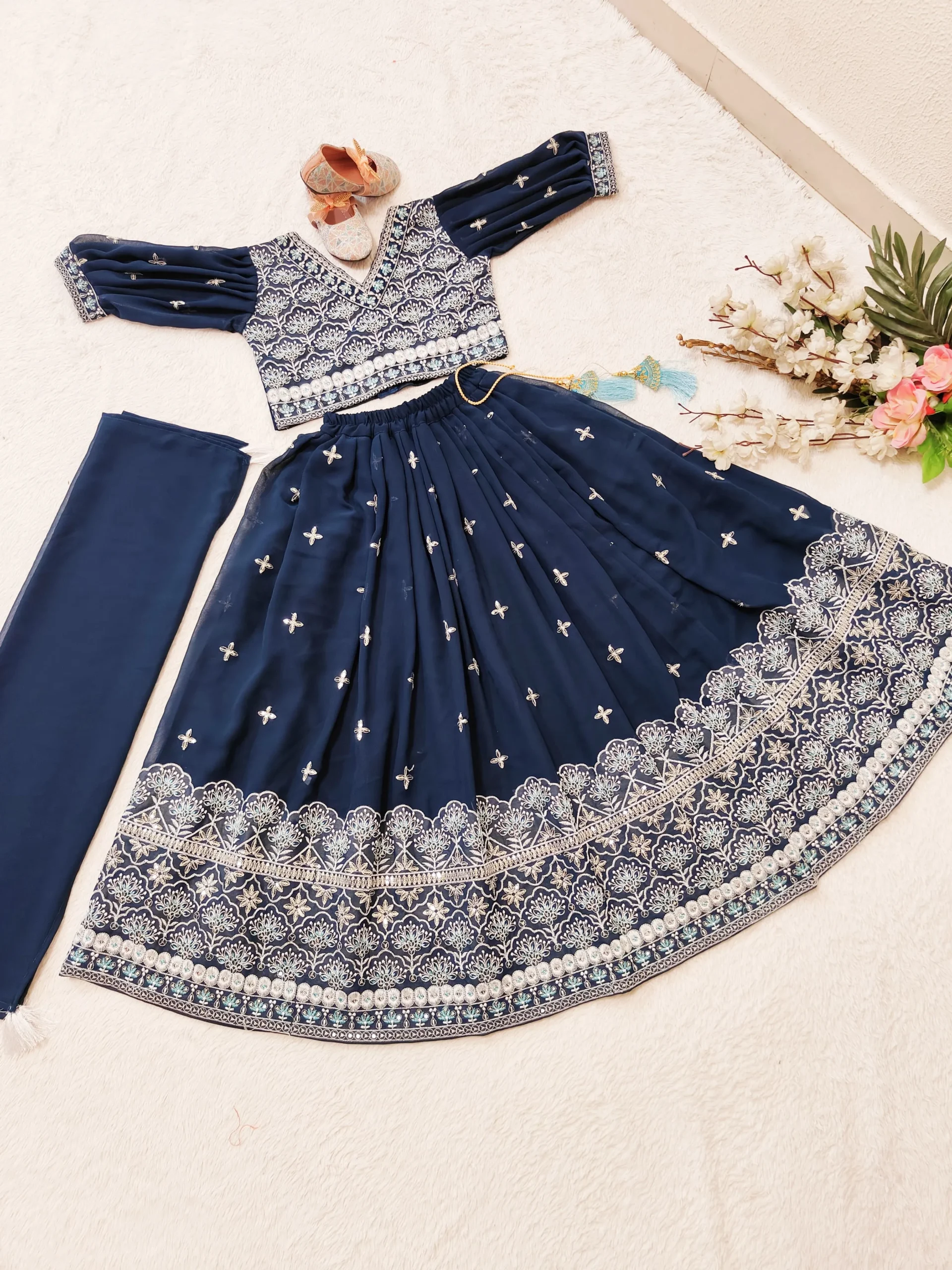 Trending Sequence Embroidery Work Stitched Kids Wear Lahenga Choli