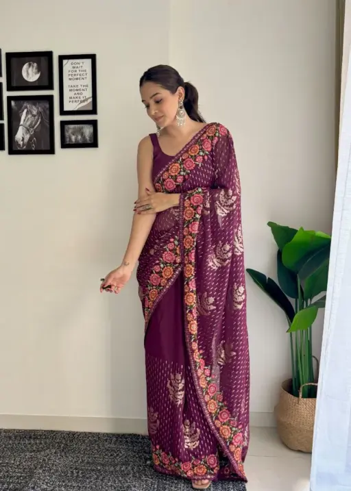 Vintage Georgette Wedding Wear Saree With Embroidery Work