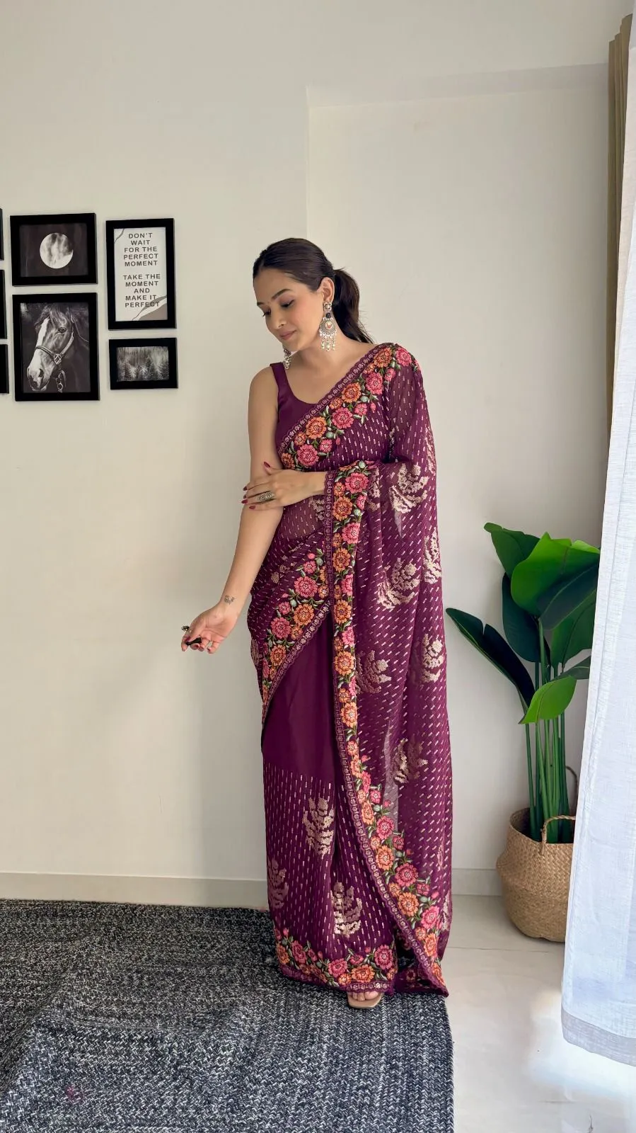 Vintage Georgette Wedding Wear Saree With Embroidery Work