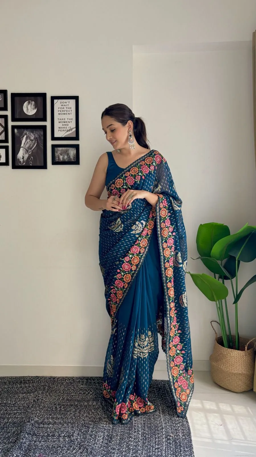 Vintage Georgette Wedding Wear Saree With Embroidery Work
