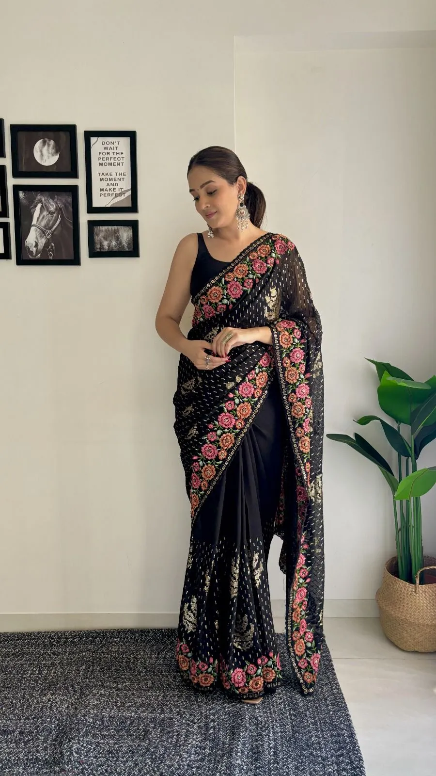Vintage Georgette Wedding Wear Saree With Embroidery Work