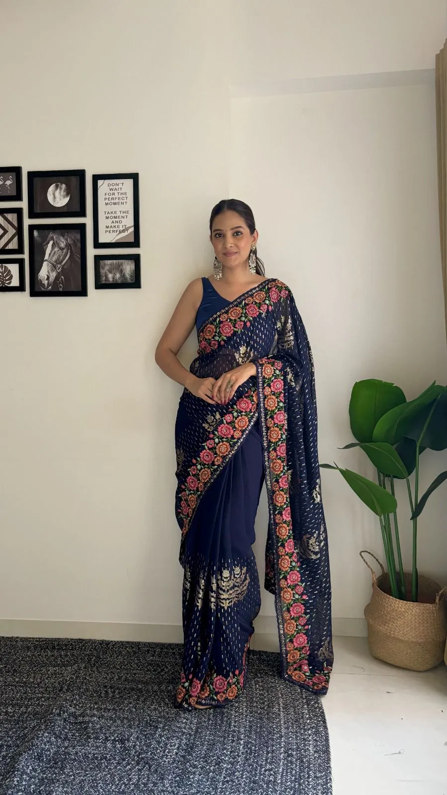 Vintage Georgette Wedding Wear Saree With Embroidery Work