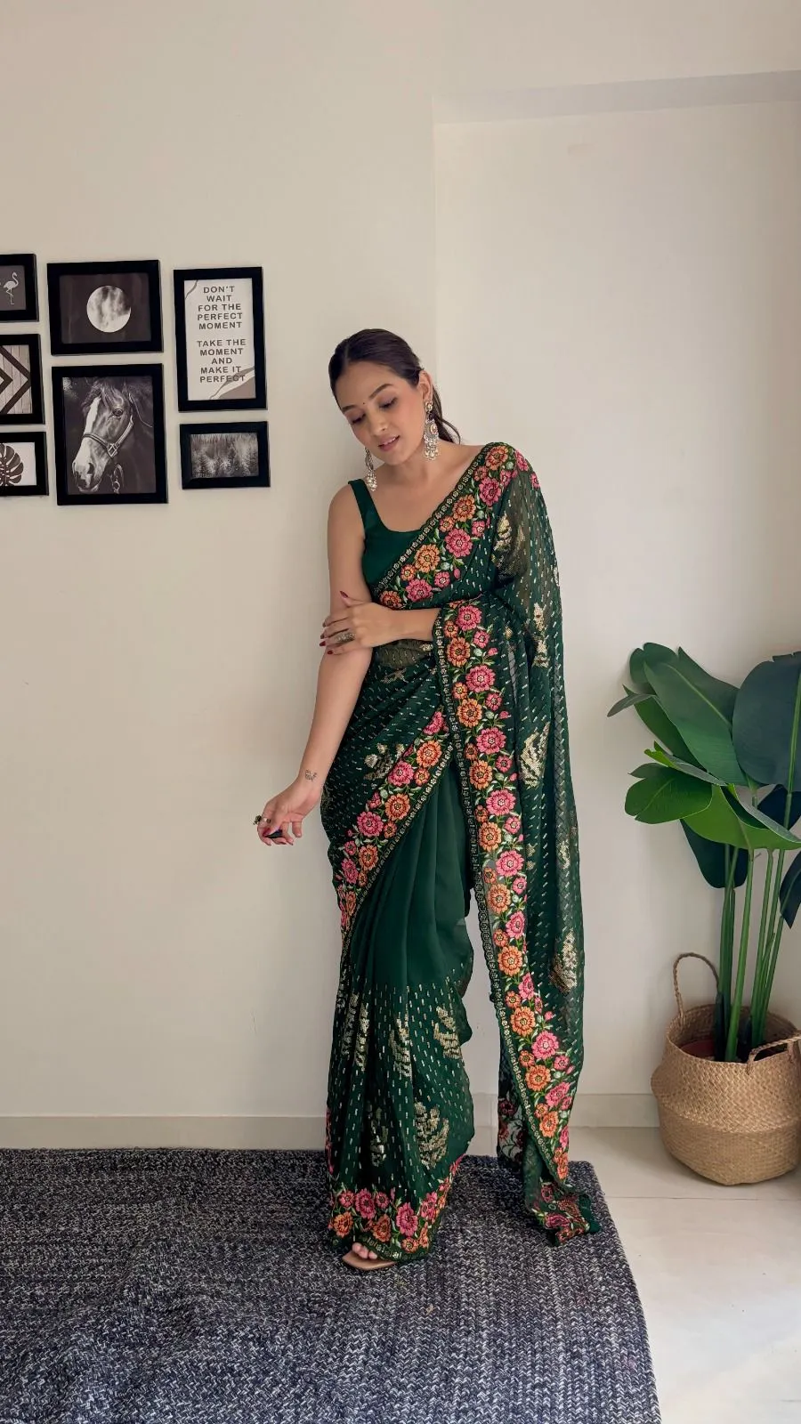 Vintage Georgette Wedding Wear Saree With Embroidery Work