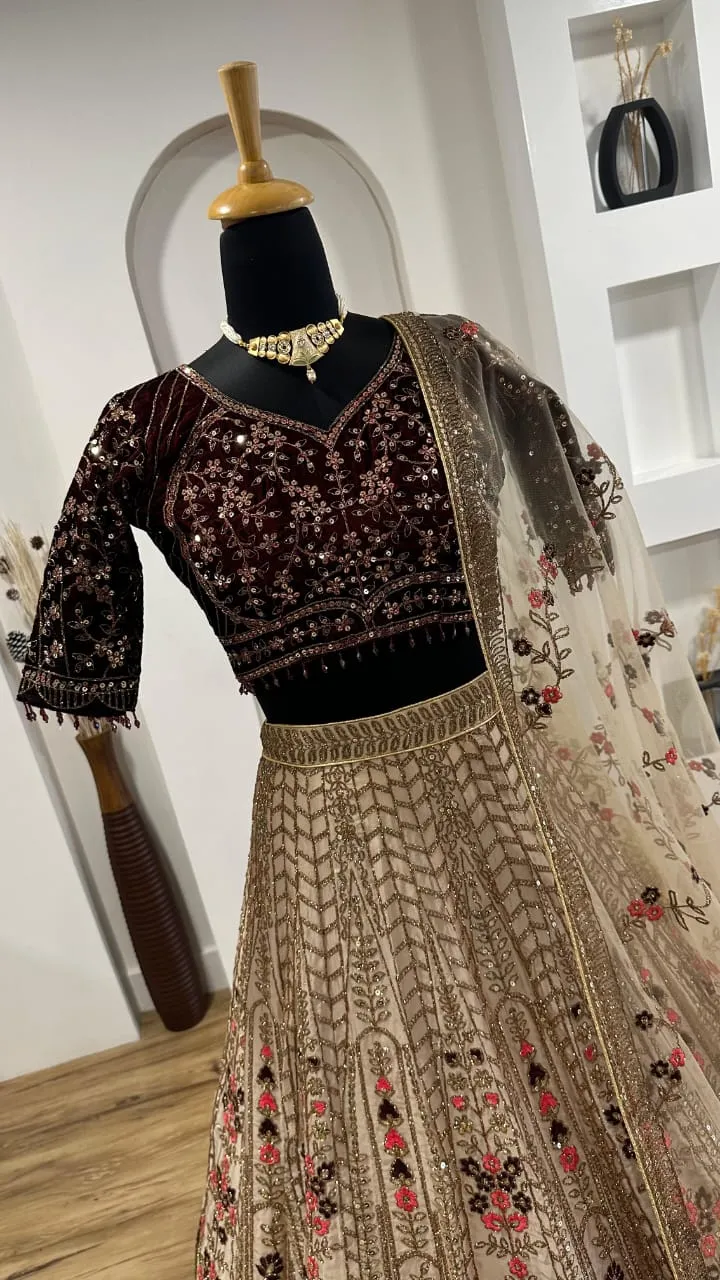Wedding Wear Velvet Lehenga Choli With Heavy Work