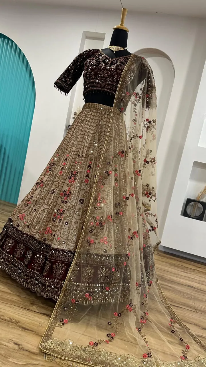 Wedding Wear Velvet Lehenga Choli With Heavy Work