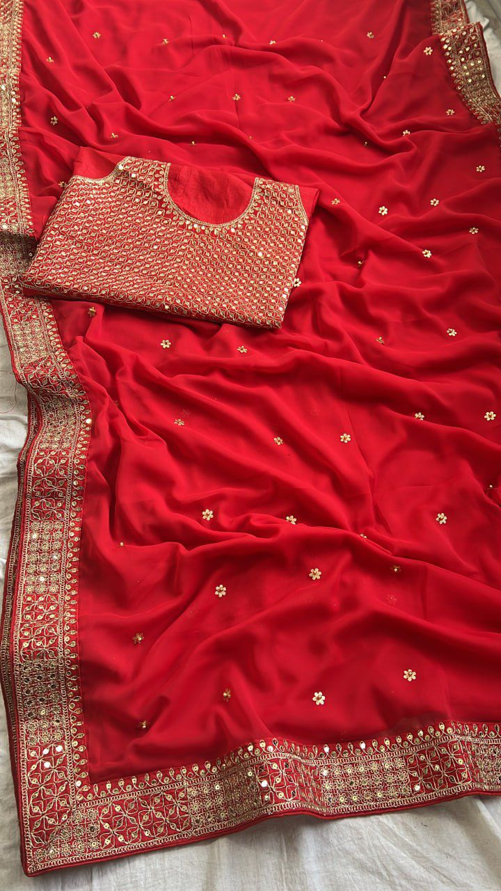 Mira Kapoor Red Saree With Border Bollywood Saree