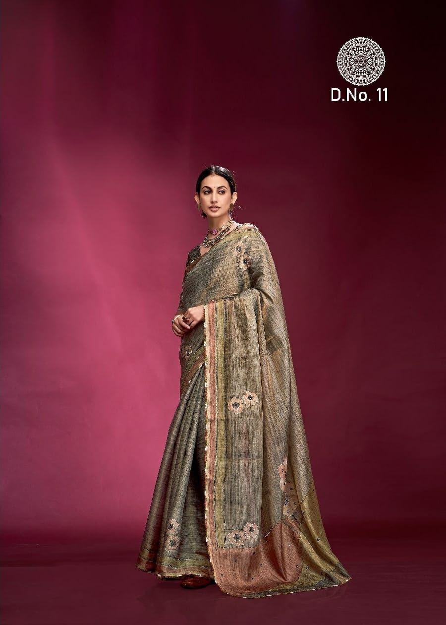 Tusser Silk Handwork Ethnic Saree Kala Jamun Dazzling