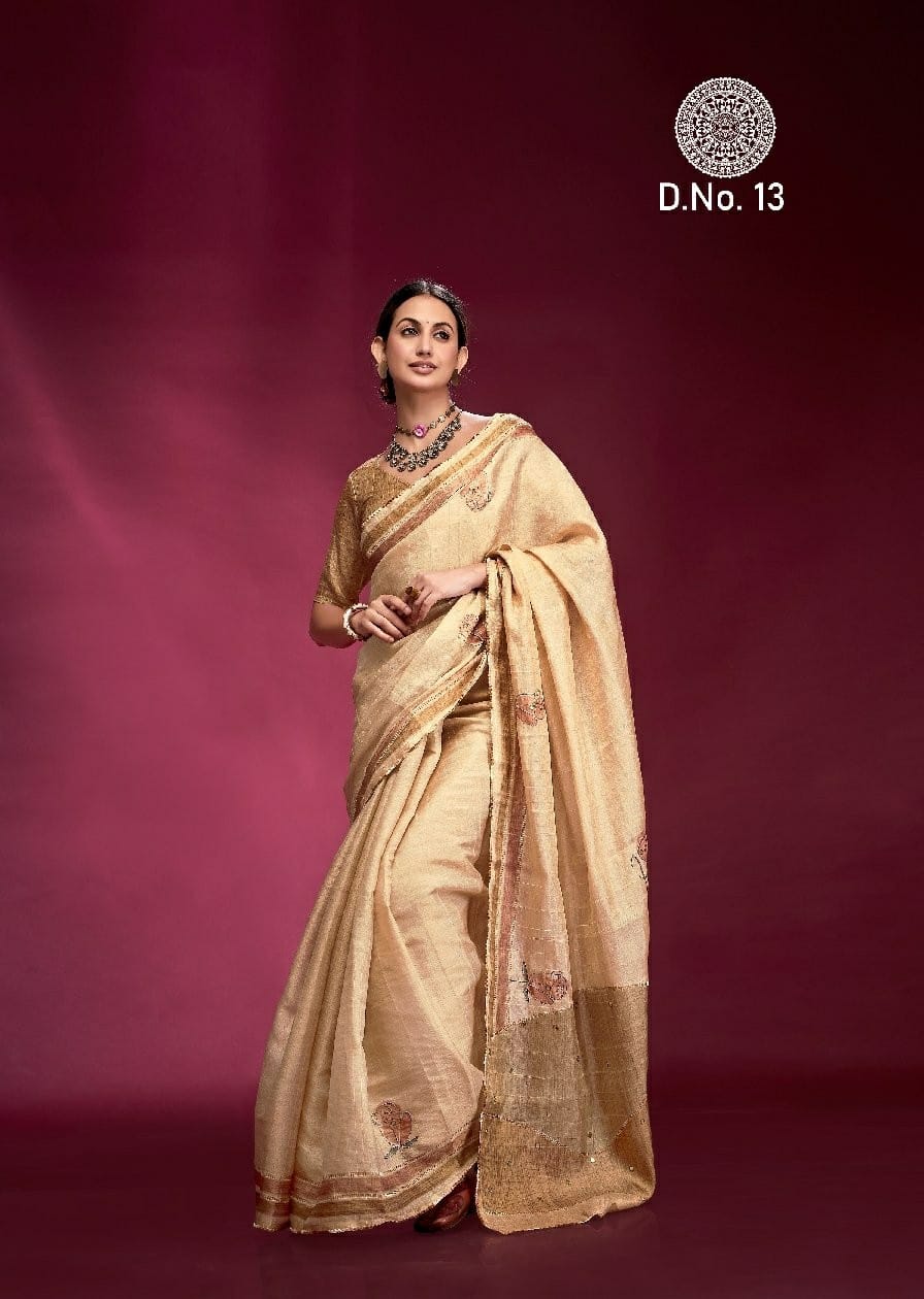 Tusser Silk Handwork Ethnic Saree Kala Jamun Dazzling