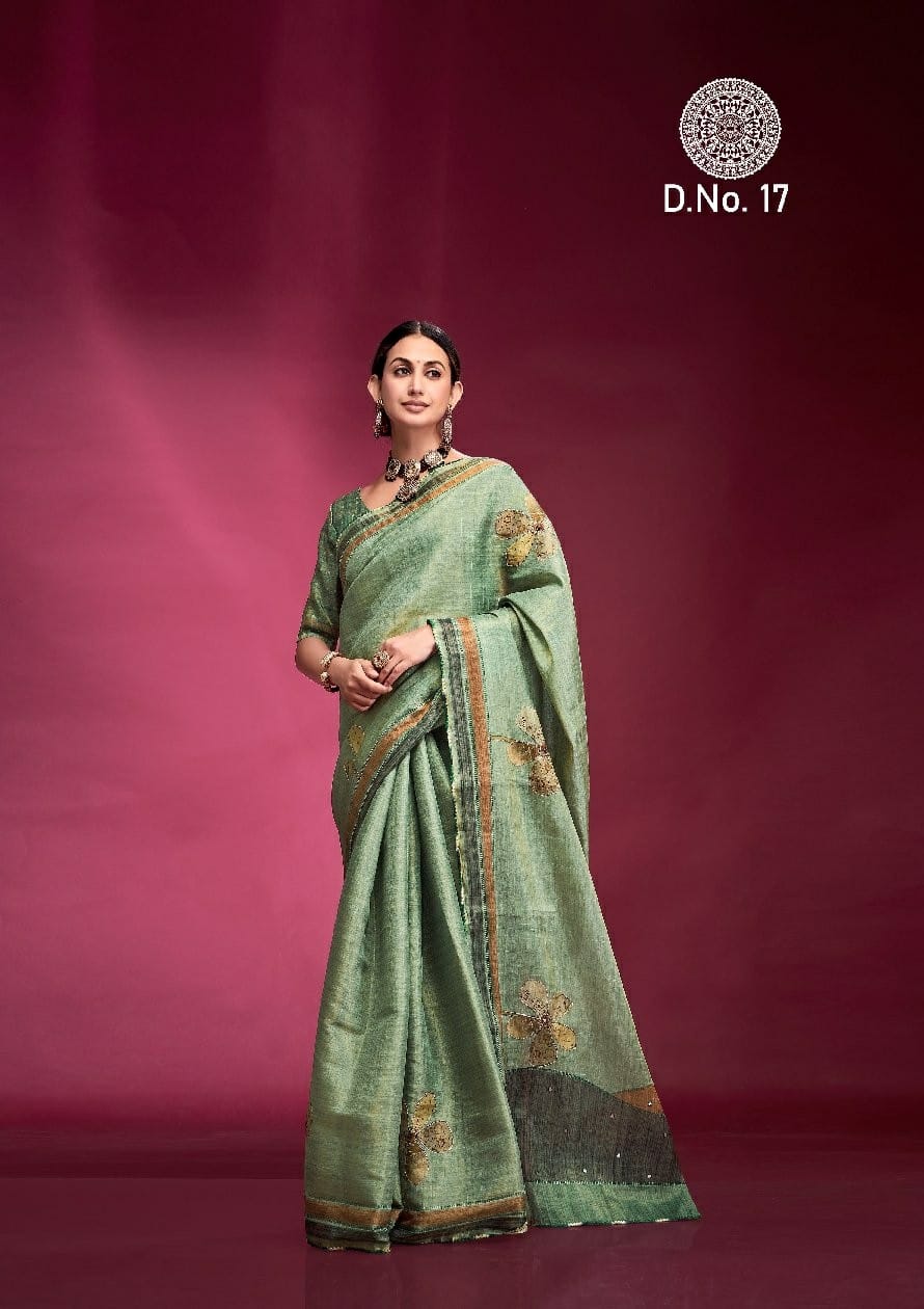Tusser Silk Handwork Ethnic Saree Kala Jamun Dazzling