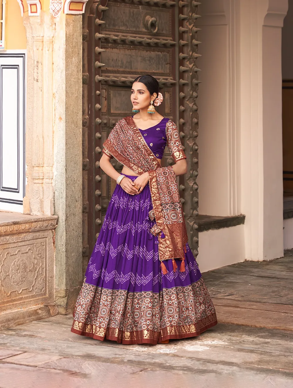 Ajarakh Printed Ethnic Lehenga Choli With Foil Print And Work Renuka