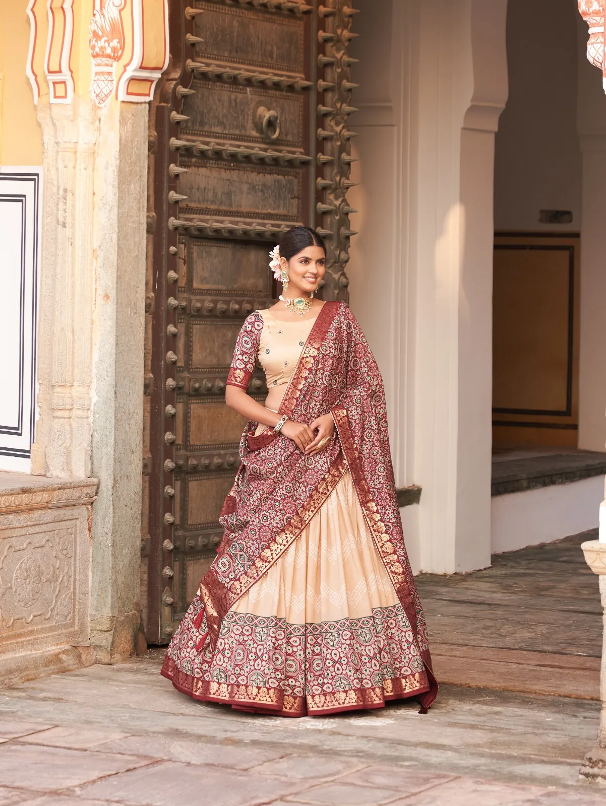 Ajarakh Printed Ethnic Lehenga Choli With Foil Print And Work Renuka