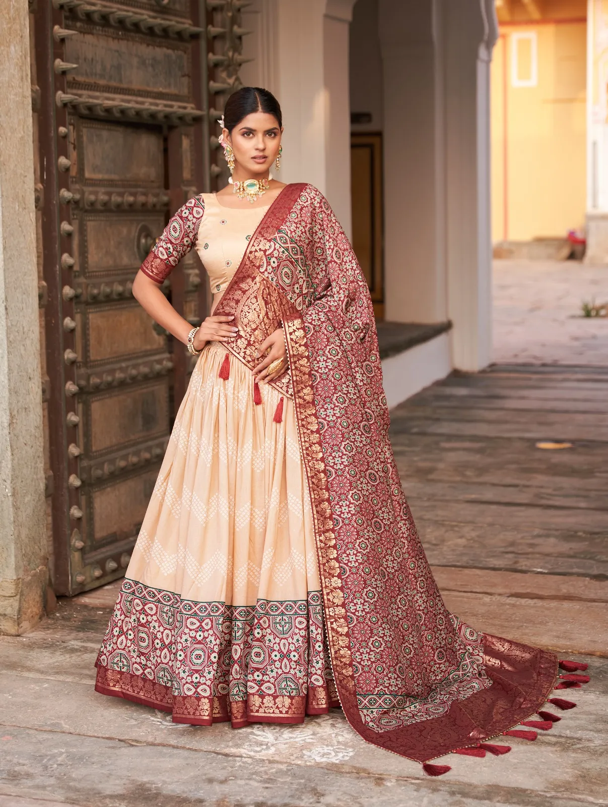 Ajarakh Printed Ethnic Lehenga Choli With Foil Print And Work Renuka