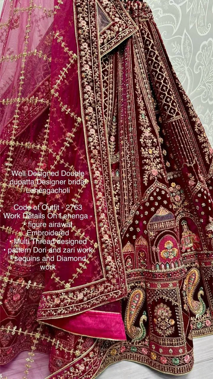 Bridal Red Lehenga Choli With Dubble Dupatta 2763