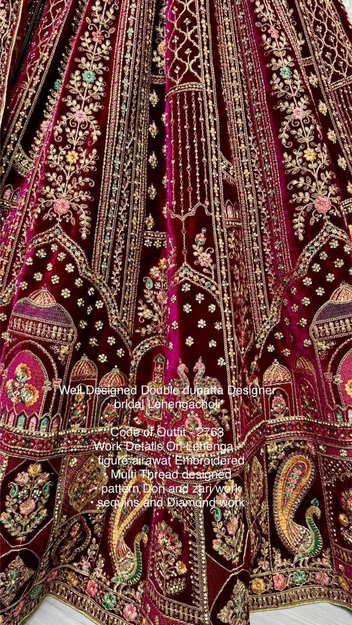 Bridal Red Lehenga Choli With Dubble Dupatta 2763