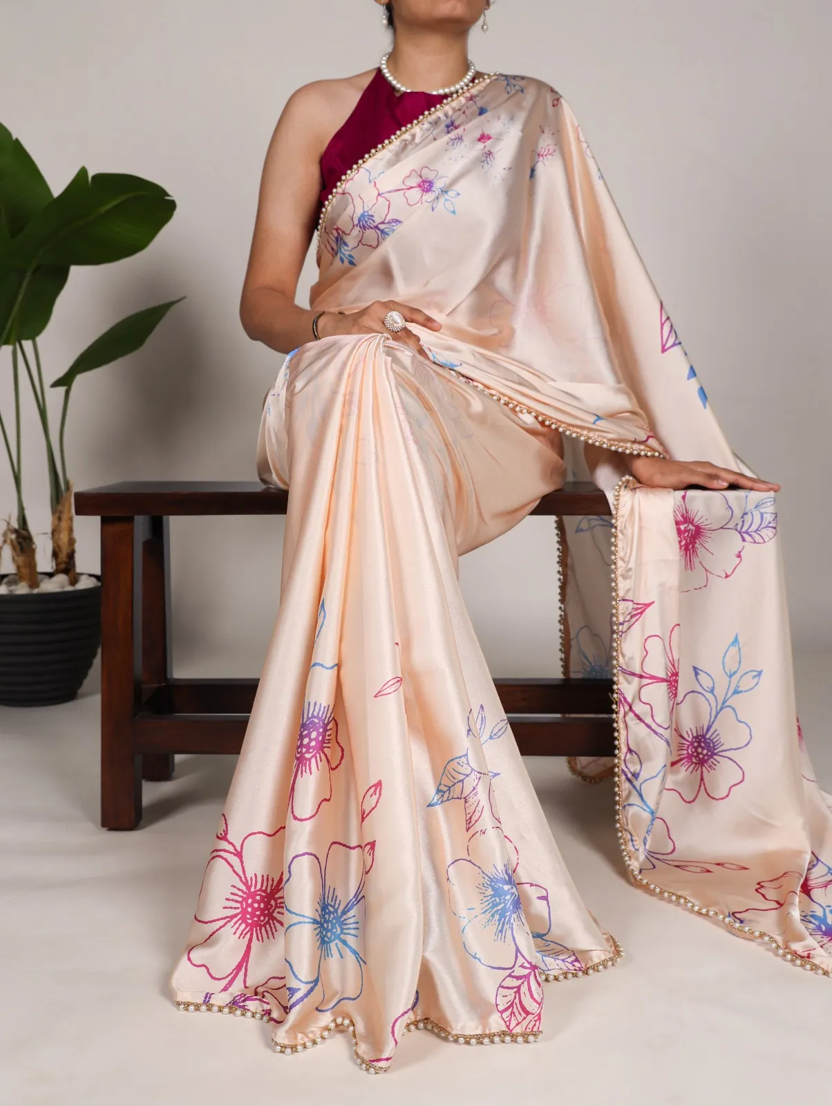 Floral Satin Saree