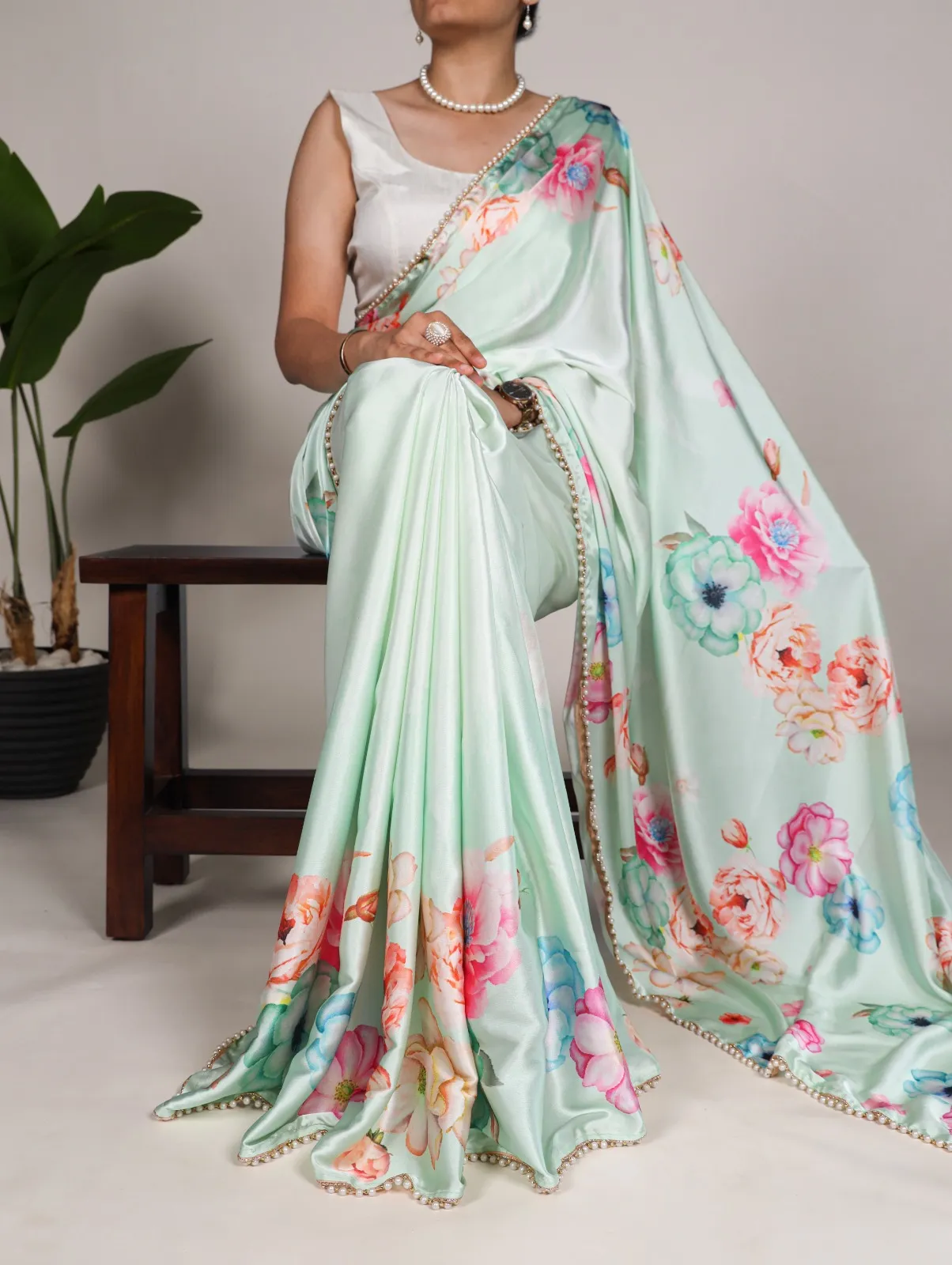 Floral Satin Saree