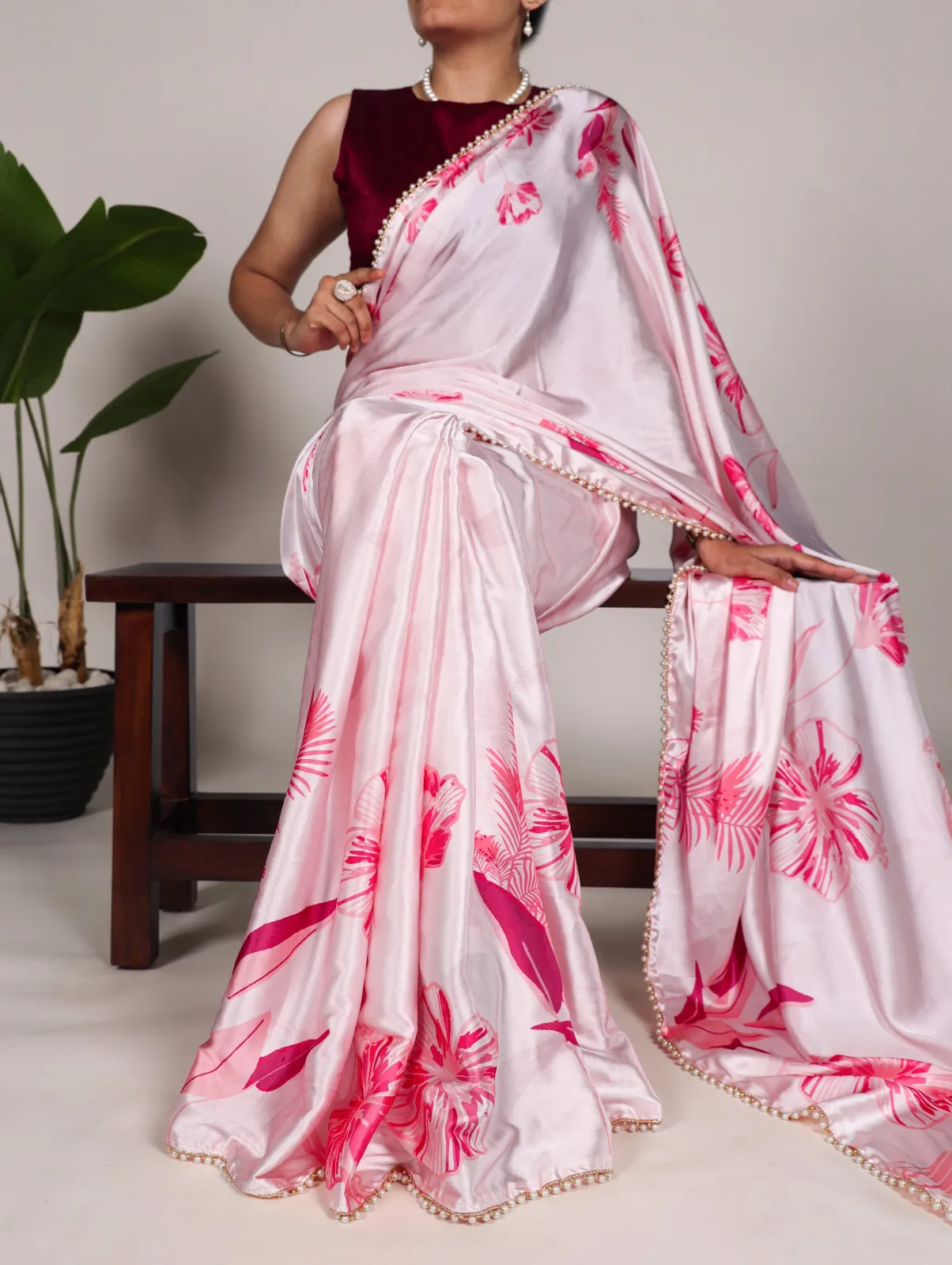 Floral Satin Saree
