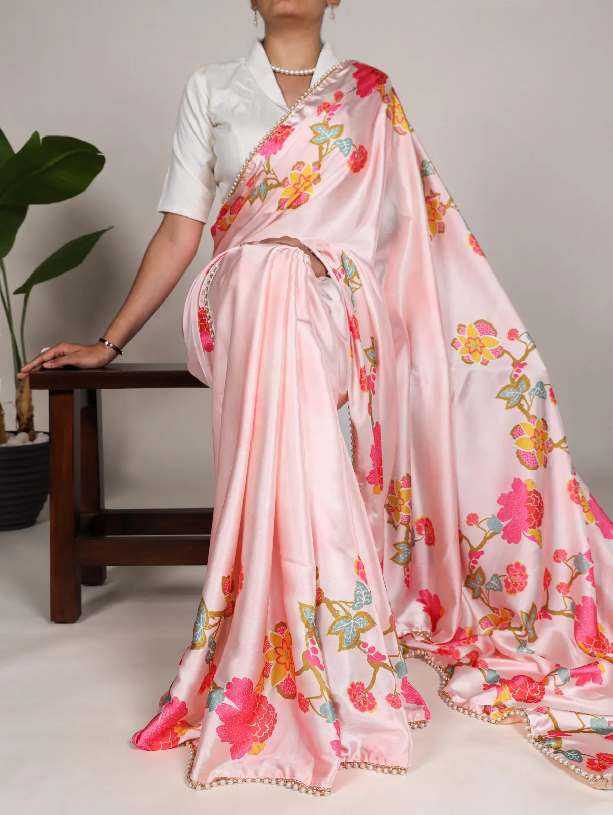 Floral Satin Saree