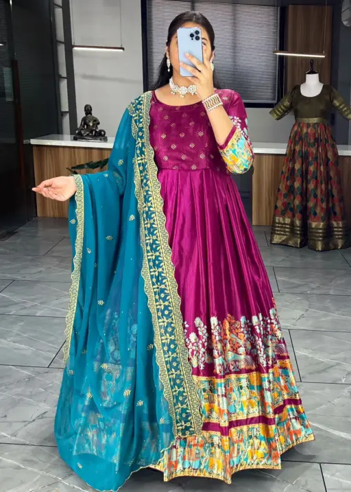 Kalamkari Gown Collection Dola Silk