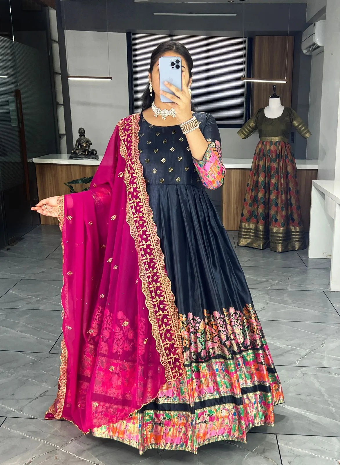 Kalamkari Gown Collection Dola Silk