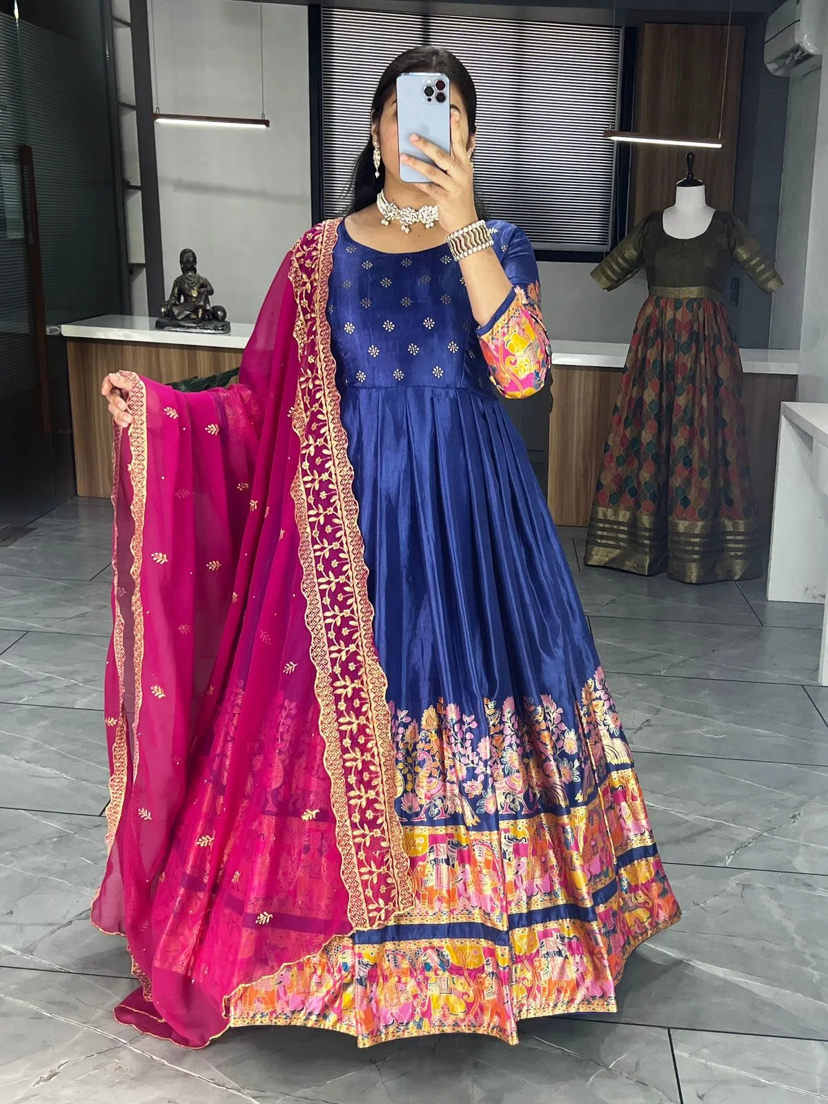 Kalamkari Gown Collection Dola Silk