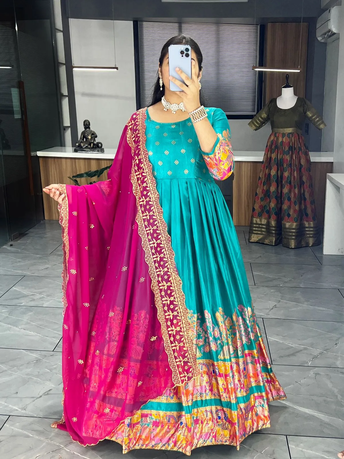 Kalamkari Gown Collection Dola Silk
