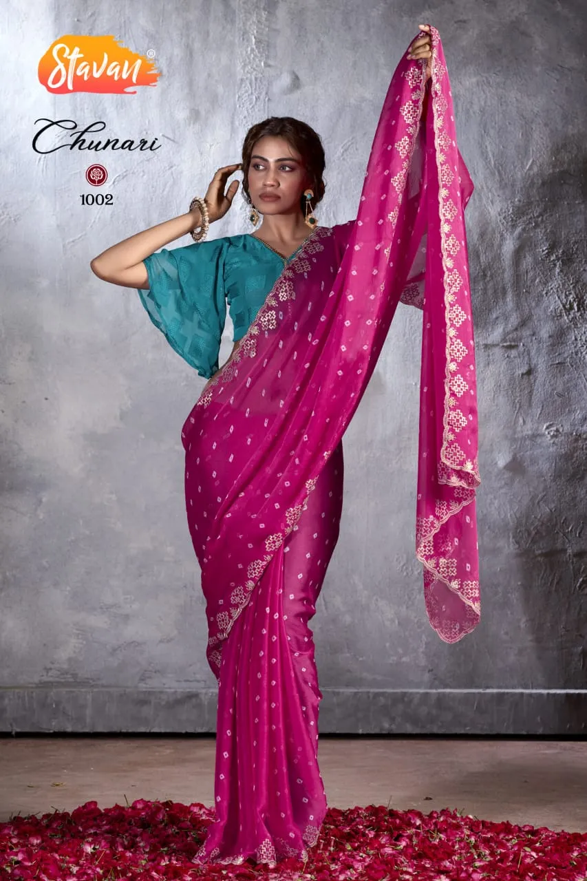 New Chiffon Saree With Cut Work Border  Stavan Chunari