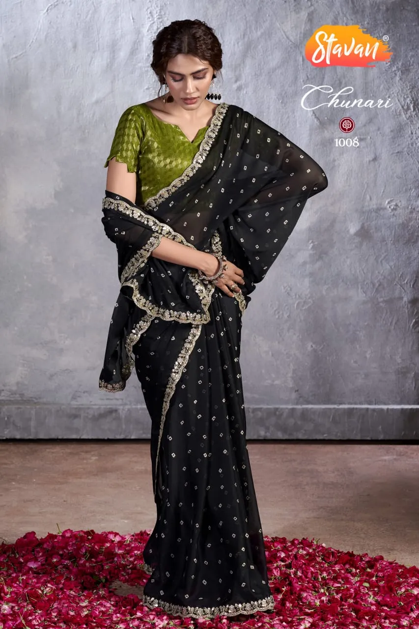 New Chiffon Saree With Cut Work Border  Stavan Chunari