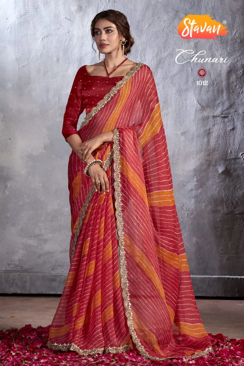 New Chiffon Saree With Cut Work Border  Stavan Chunari