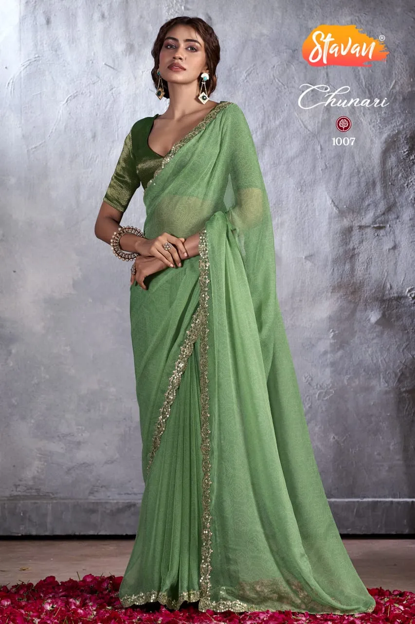 New Chiffon Saree With Cut Work Border  Stavan Chunari