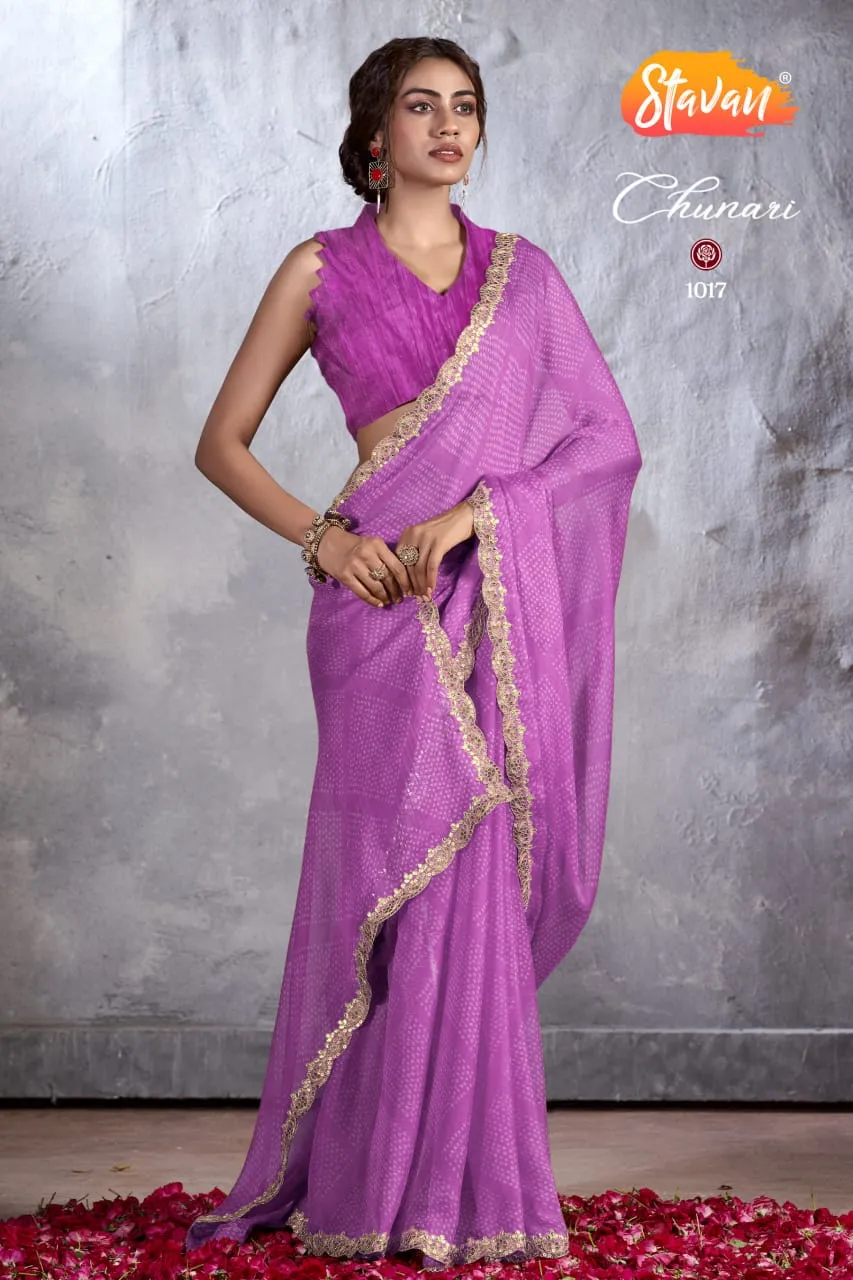 New Chiffon Saree With Cut Work Border  Stavan Chunari