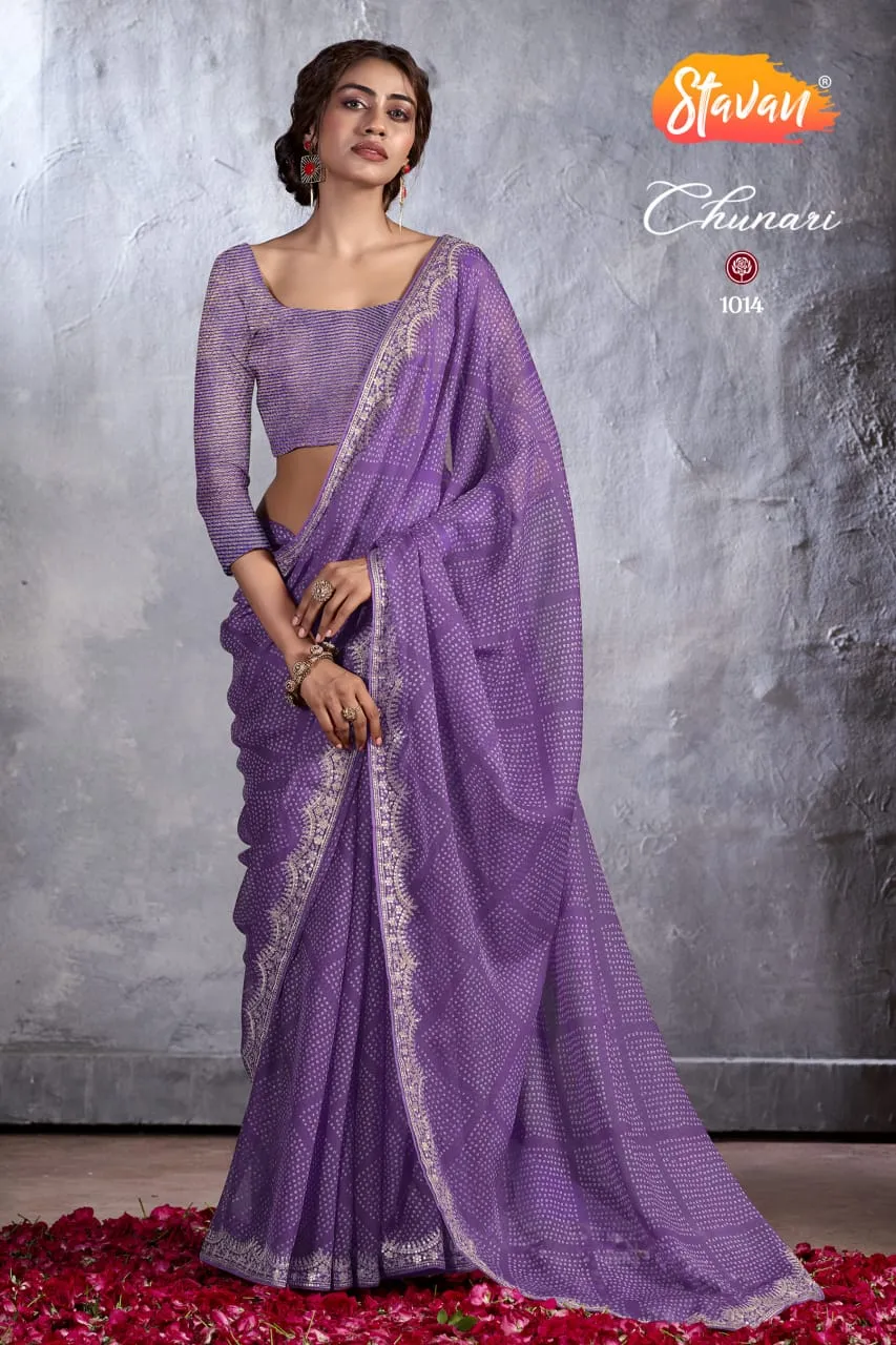 New Chiffon Saree With Cut Work Border  Stavan Chunari