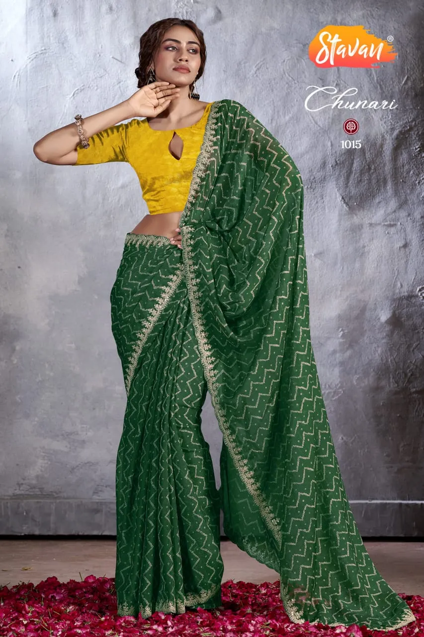 New Chiffon Saree With Cut Work Border  Stavan Chunari