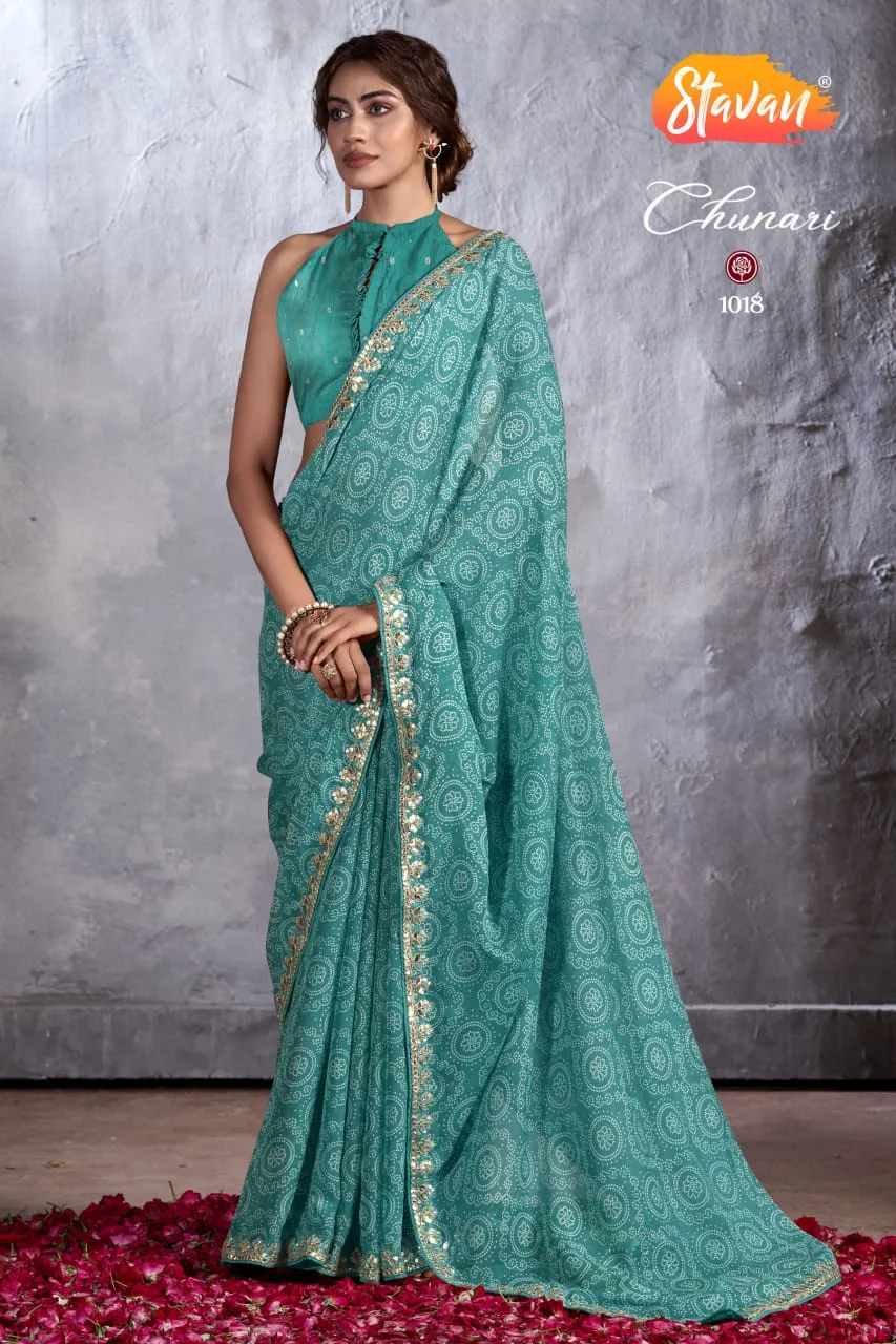 New Chiffon Saree With Cut Work Border  Stavan Chunari