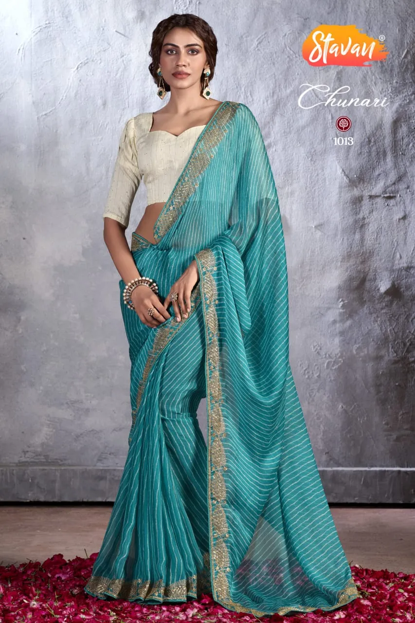 New Chiffon Saree With Cut Work Border  Stavan Chunari