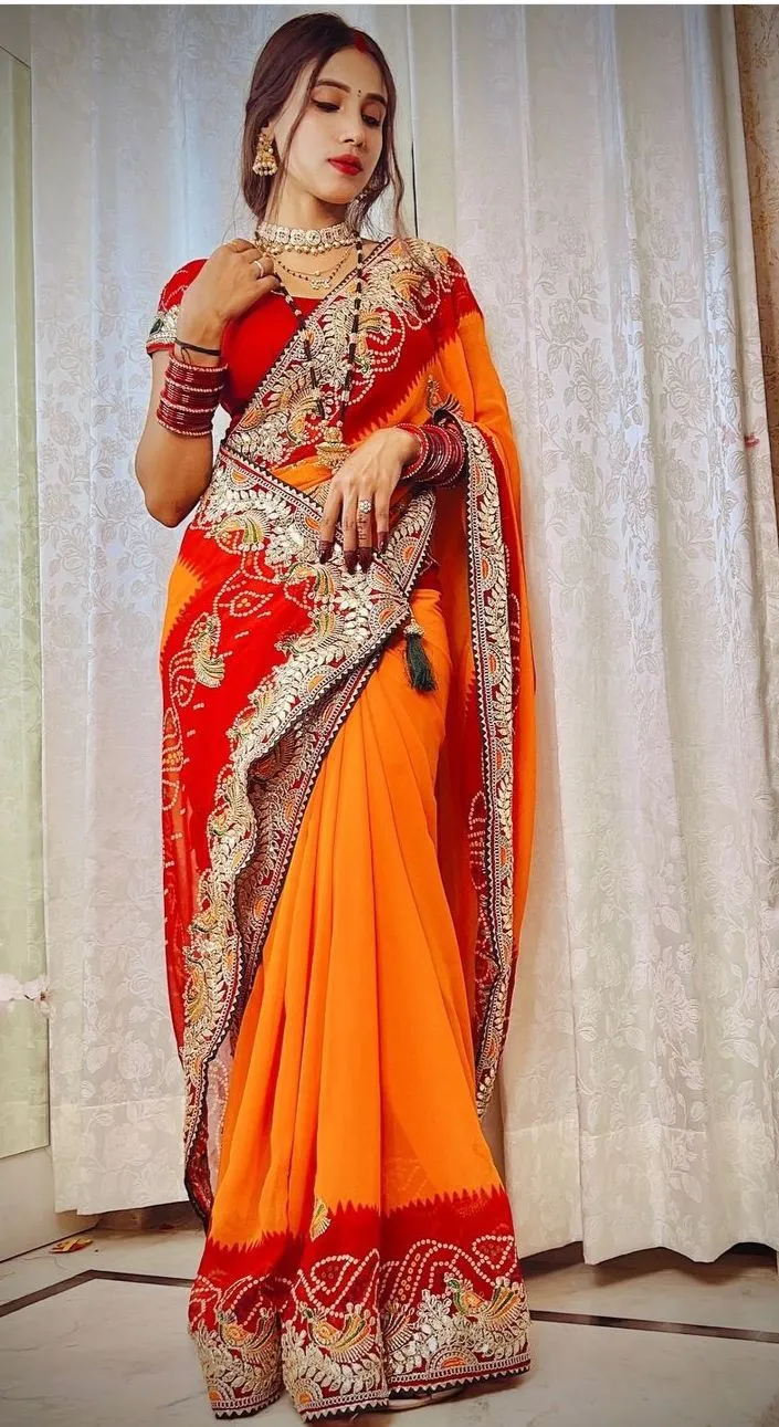 Bandhej Gotta Patti Work Ethnic Saree