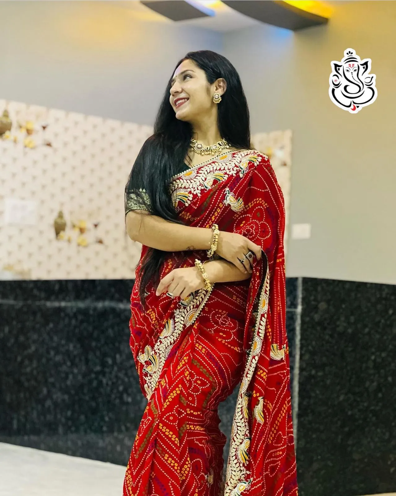 Bandhej Gotta Patti Work Ethnic Saree
