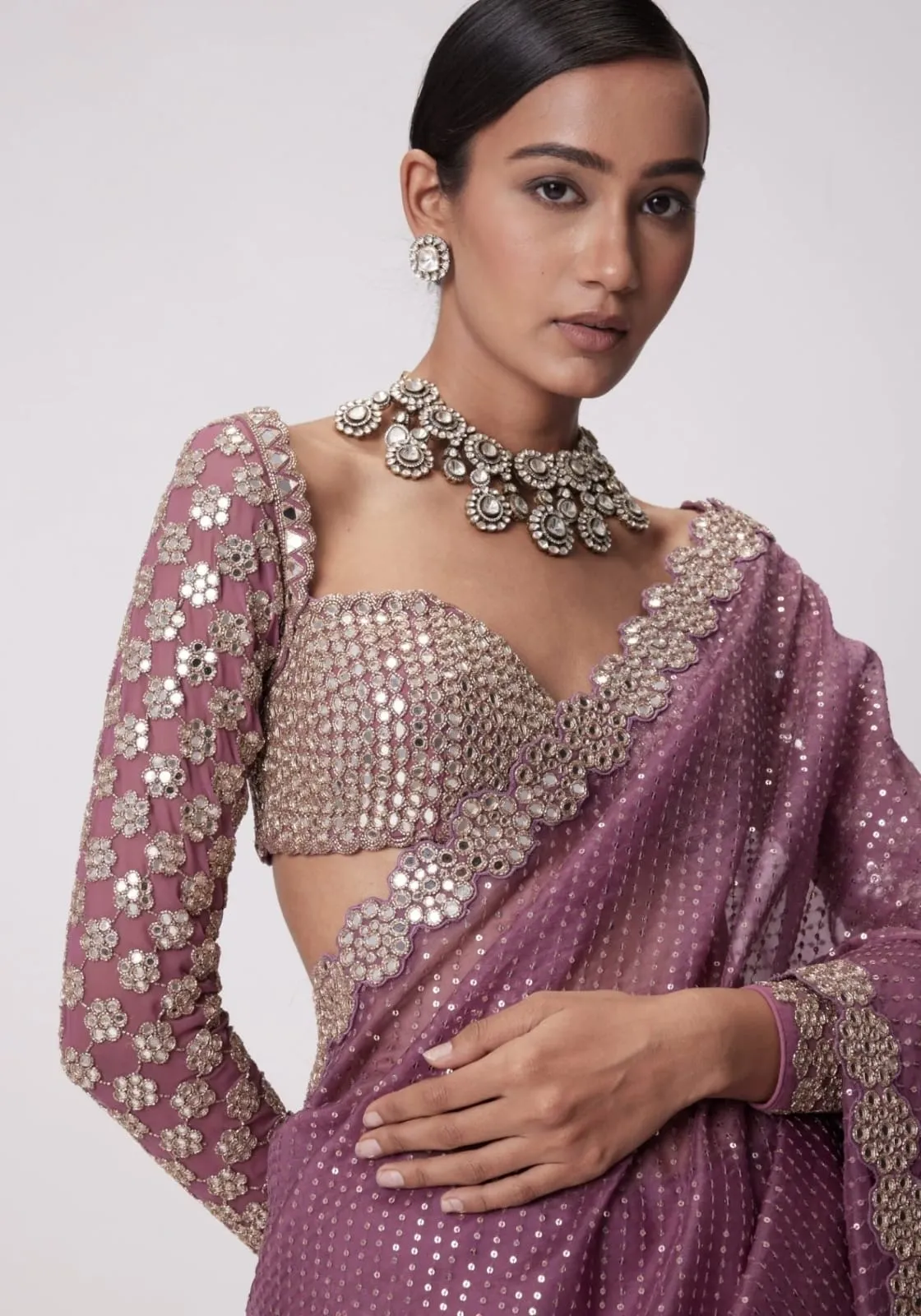 Bollywood Model Saree Design 2024 With Real Mirror Work df3429