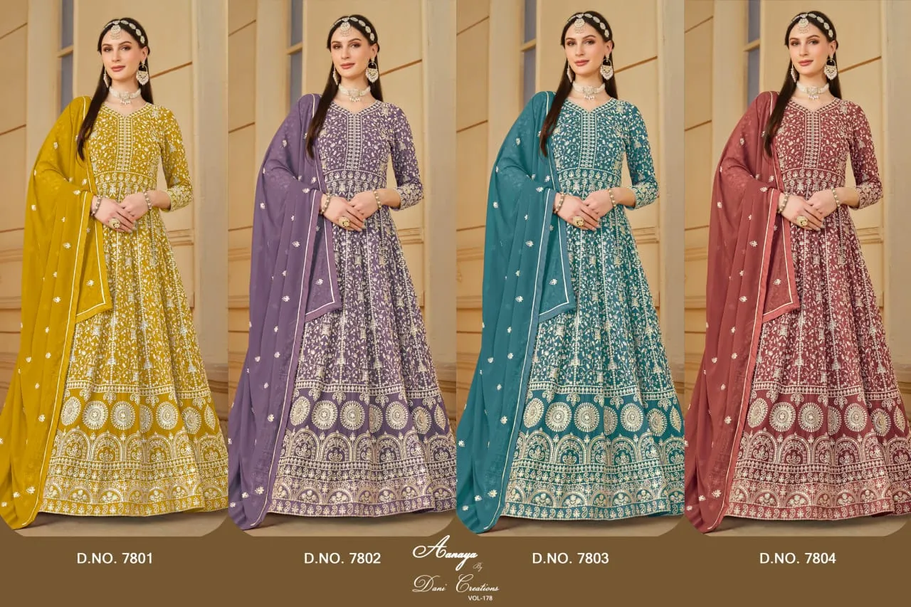 Heavy Embroidery Faux Georgette Anarkali Suit Festive Wear Aanaya Vol-178