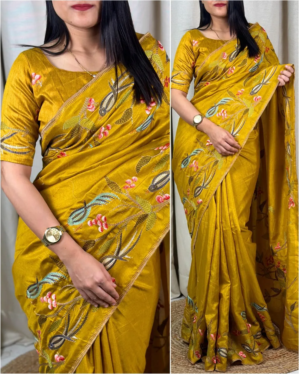 Pure Tusser Silk Ethnic Saree Festive Wear Chirakli