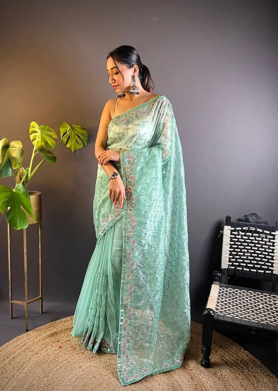 Designer Net Embroidery Party Wear Light Shaded Saree 3131