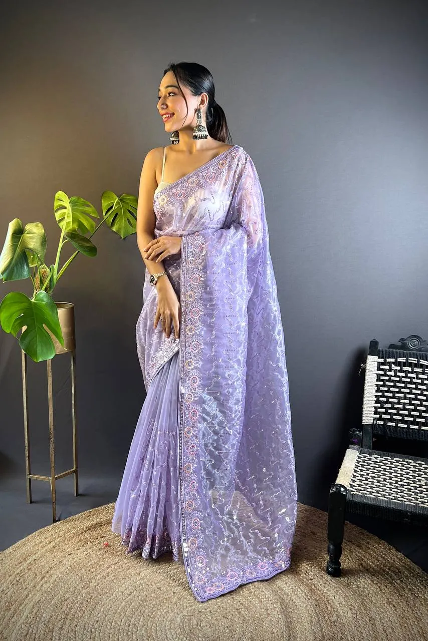 Designer Net Embroidery Party Wear Light Shaded Saree 3131