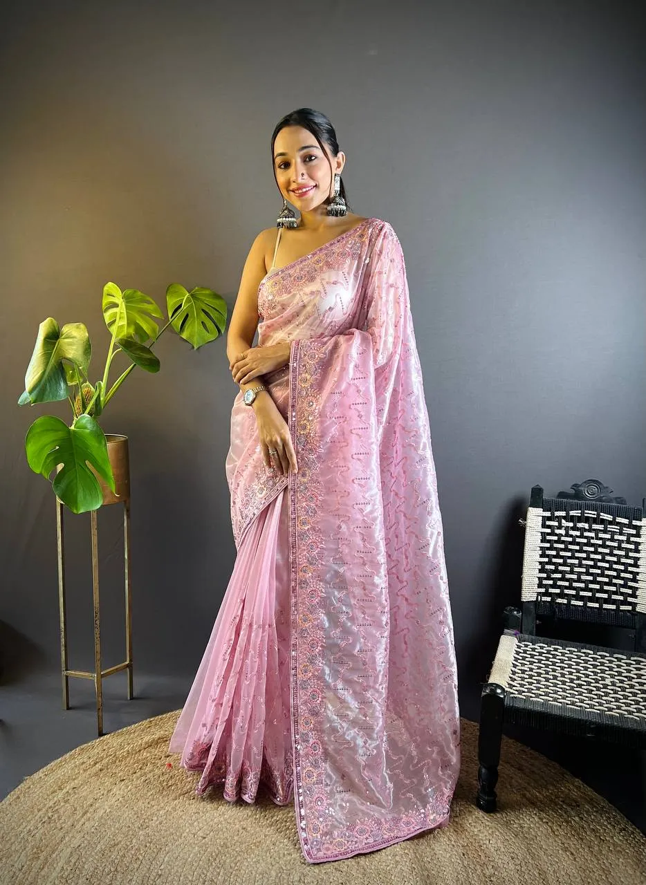 Designer Net Embroidery Party Wear Light Shaded Saree 3131