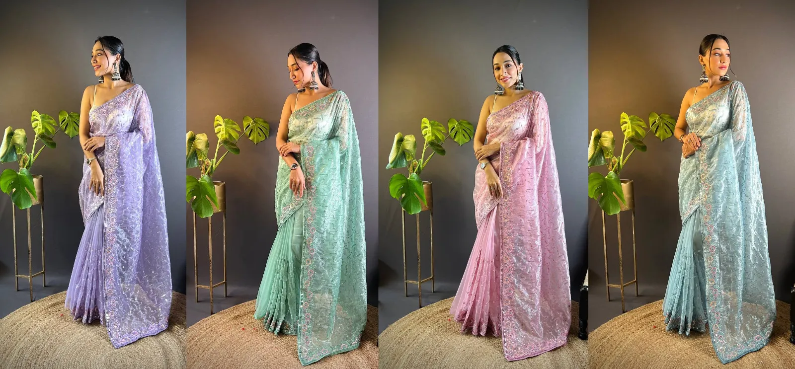 Designer Net Embroidery Party Wear Light Shaded Saree 3131